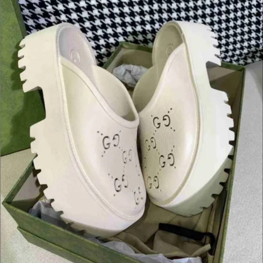 G perforated platform sandals